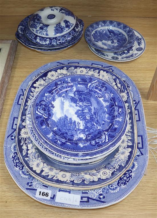 A quantity of Victorian and later blue and white pottery